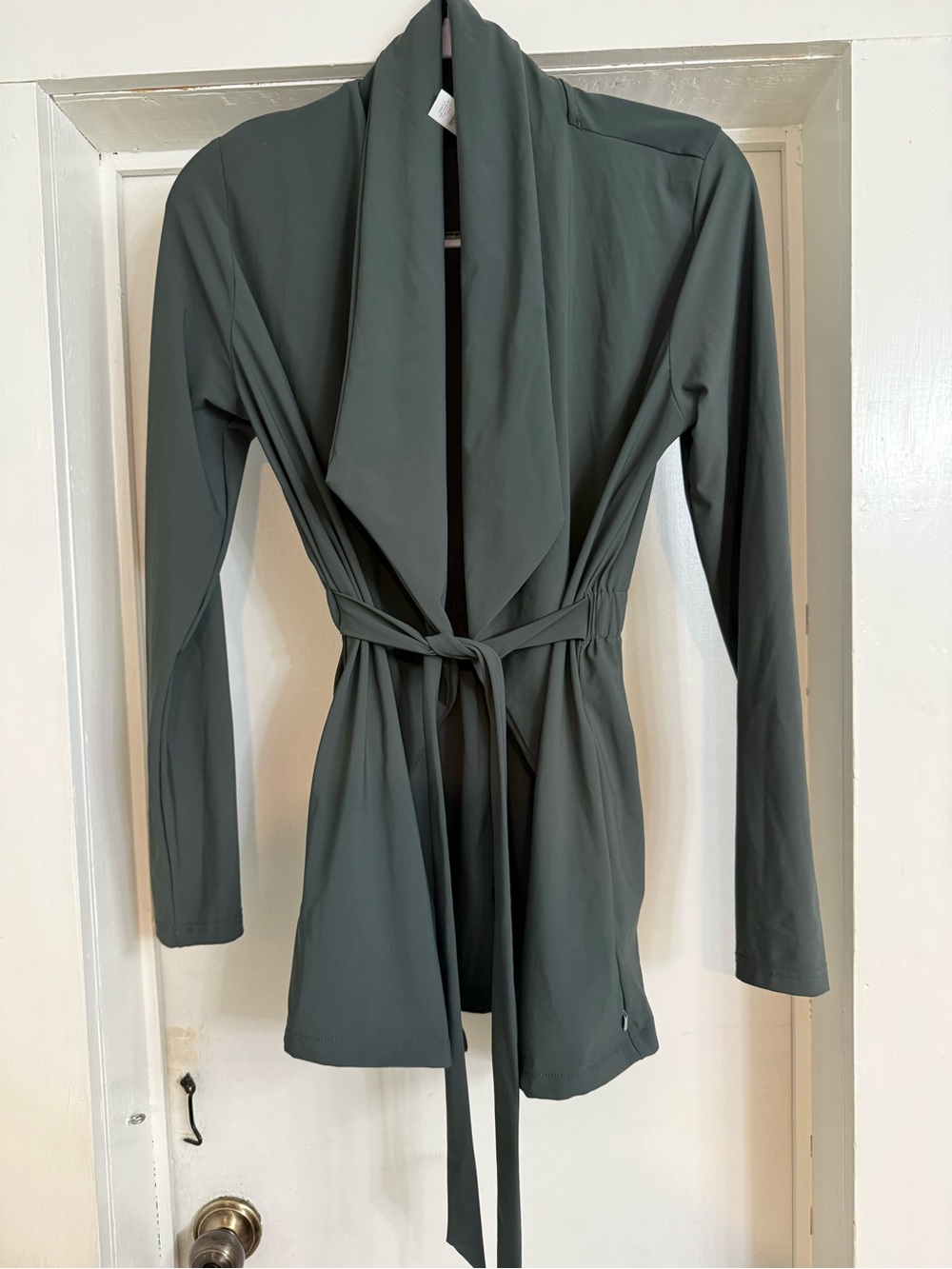 Athlesiure Wrap Cardigan w/ cinched back in Deep Slate Green